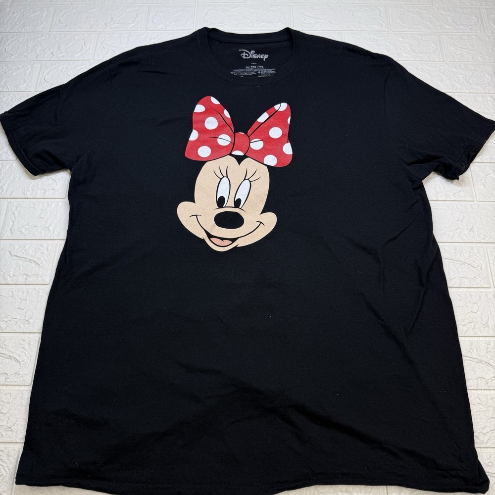 Disney Minnie Mouse Graphic T-Shirt Black Red Polka Dot Bow XXL